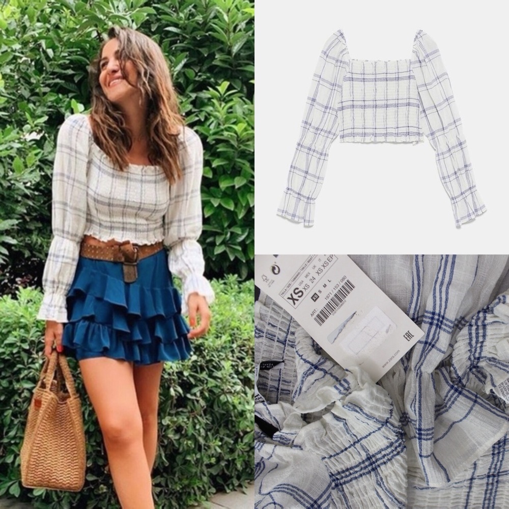 Zara Rustic Puff Sleeve Cropped Top - Picture 3 of 11
